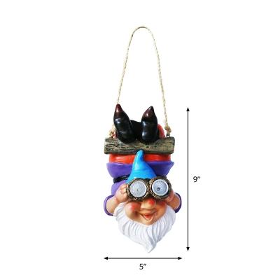Elf Outdoor Solar Powered Hanging Light Resin LED Kids Pendant Lighting in Purple/Green