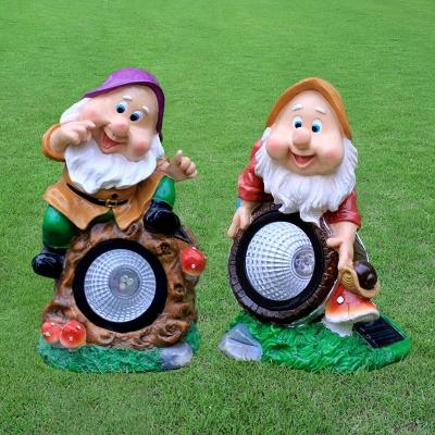 2-Pack Handmade Sprite Solar Path Light Cartoon Resin Brown/Orange/Purple-Blue LED Ground Lighting for Backyard