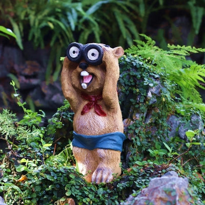 Bear Wearing Binoculars Ground Lighting Cartoon Resin Brown Decorative LED Path Lamp for Garden