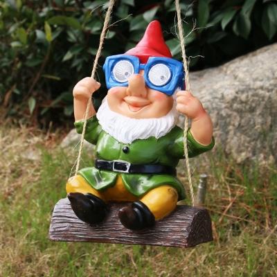 Elf Outdoor Solar Powered Hanging Light Resin LED Kids Pendant Lighting in Purple/Green