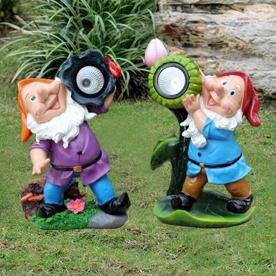 2-Pack Handmade Sprite Solar Path Light Cartoon Resin Brown/Orange/Purple-Blue LED Ground Lighting for Backyard