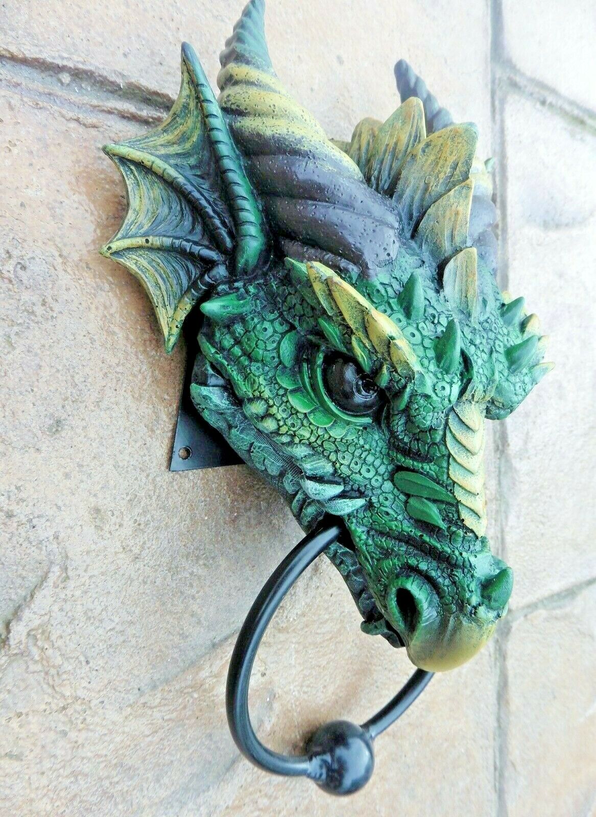 DRAGON DOOR KNOCKER WEIGHTY GREEN GOTHIC DRAGON DECOR