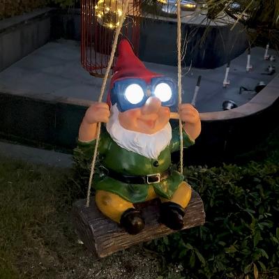 Elf Outdoor Solar Powered Hanging Light Resin LED Kids Pendant Lighting in Purple/Green