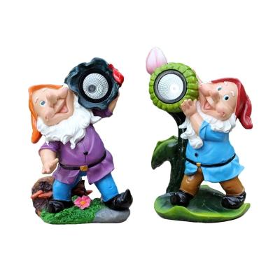 2-Pack Handmade Sprite Solar Path Light Cartoon Resin Brown/Orange/Purple-Blue LED Ground Lighting for Backyard
