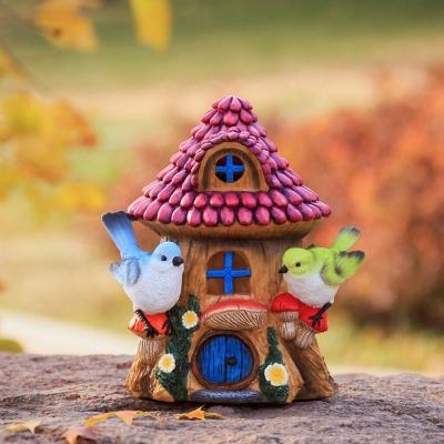 Bird and Log Cabin Solar Light Rural Resin Garden Decorative LED Ground Lighting in Brown