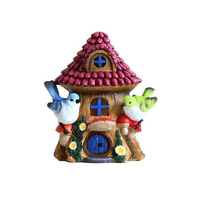 Bird and Log Cabin Solar Light Rural Resin Garden Decorative LED Ground Lighting in Brown