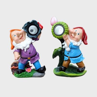2-Pack Handmade Sprite Solar Path Light Cartoon Resin Brown/Orange/Purple-Blue LED Ground Lighting for Backyard