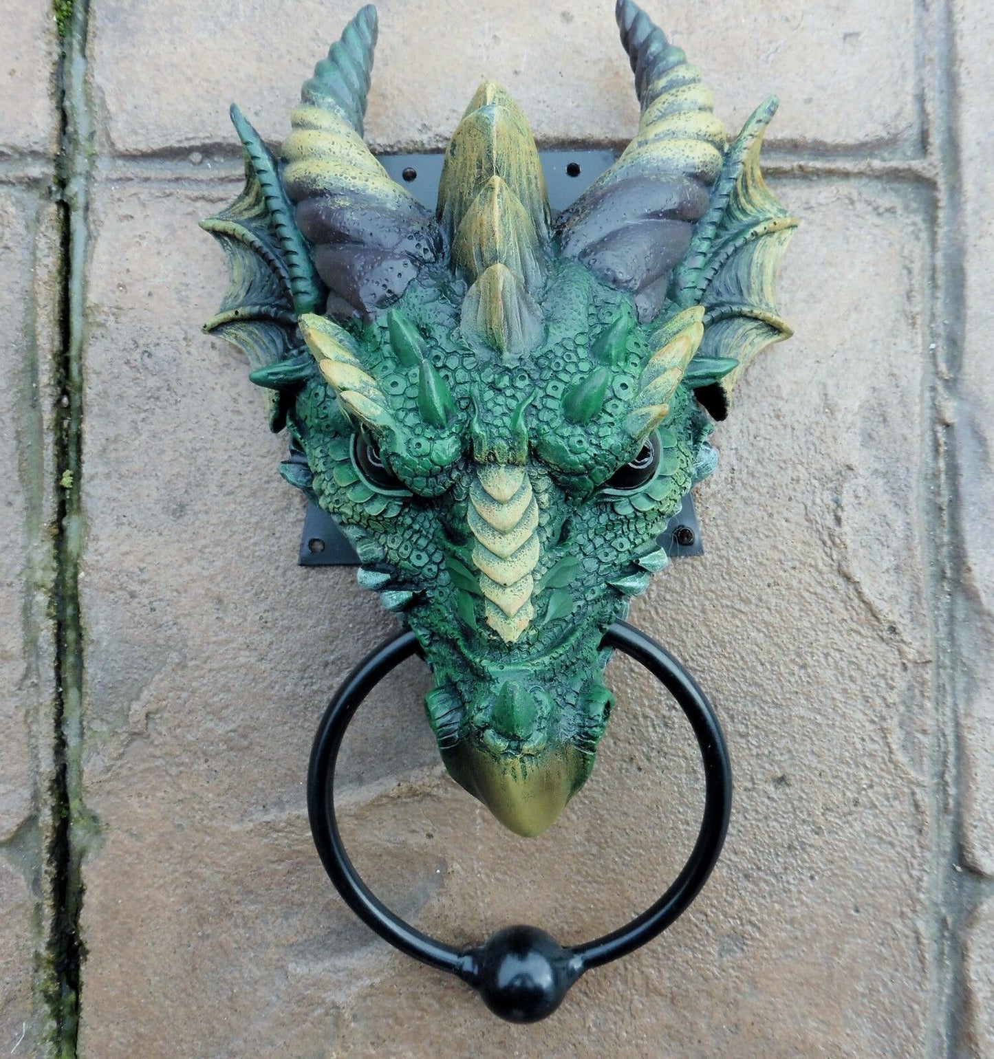 DRAGON DOOR KNOCKER WEIGHTY GREEN GOTHIC DRAGON DECOR
