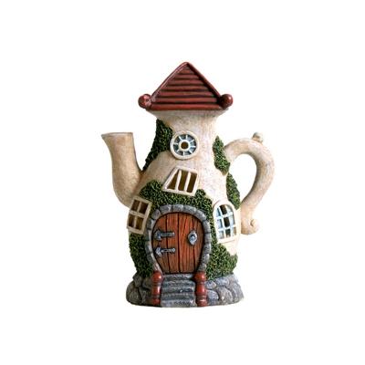 Beige Kettle House LED Ground Light Cartoon Resin Solar Operated Path Lighting for Yard