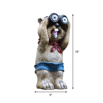 Bear Wearing Binoculars Ground Lighting Cartoon Resin Brown Decorative LED Path Lamp for Garden