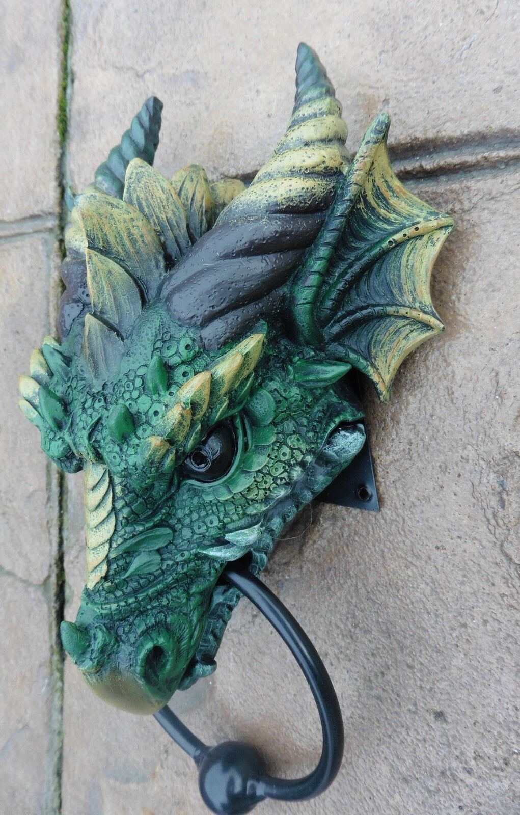 DRAGON DOOR KNOCKER WEIGHTY GREEN GOTHIC DRAGON DECOR