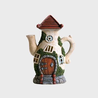 Beige Kettle House LED Ground Light Cartoon Resin Solar Operated Path Lighting for Yard