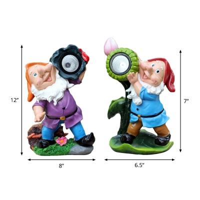 2-Pack Handmade Sprite Solar Path Light Cartoon Resin Brown/Orange/Purple-Blue LED Ground Lighting for Backyard