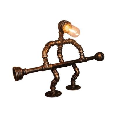 Antiqued Brass 1 Bulb Nightstand Lamp Steampunk Iron Thinker/Weightlifter/Robot Table Light for Bedroom
