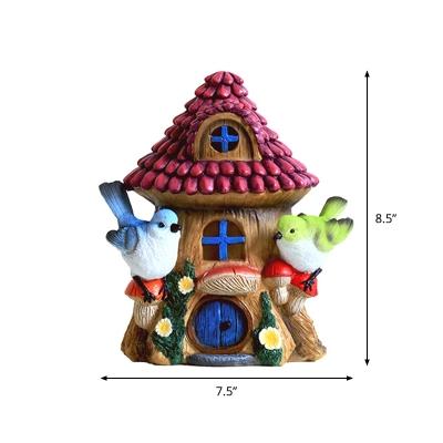 Bird and Log Cabin Solar Light Rural Resin Garden Decorative LED Ground Lighting in Brown