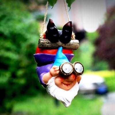 Elf Outdoor Solar Powered Hanging Light Resin LED Kids Pendant Lighting in Purple/Green