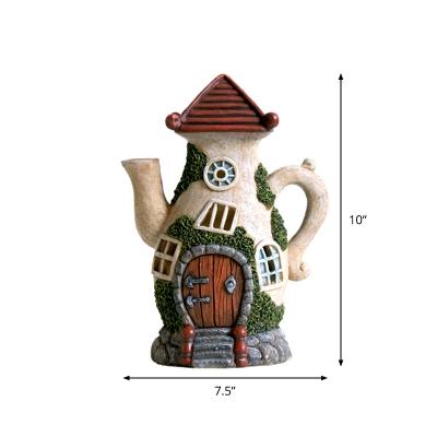 Beige Kettle House LED Ground Light Cartoon Resin Solar Operated Path Lighting for Yard