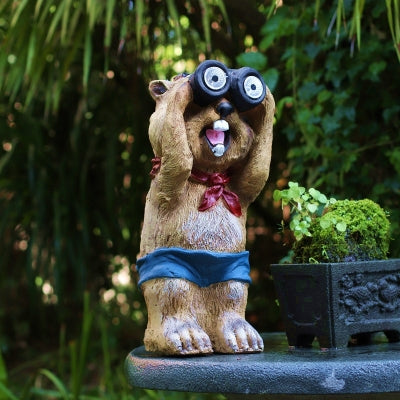 Bear Wearing Binoculars Ground Lighting Cartoon Resin Brown Decorative LED Path Lamp for Garden