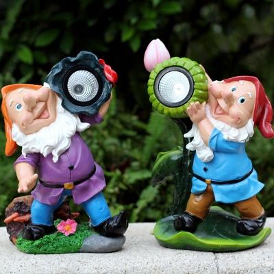 2-Pack Handmade Sprite Solar Path Light Cartoon Resin Brown/Orange/Purple-Blue LED Ground Lighting for Backyard