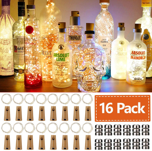 16 Pack Battery Operated LED Cork Lights Warm White 2M 20LEDs String Lighting