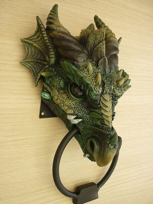 DRAGON DOOR KNOCKER WEIGHTY GREEN GOTHIC DRAGON DECOR