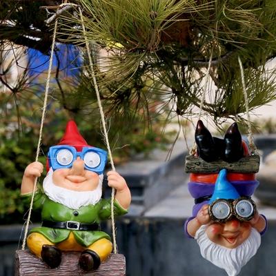 Elf Outdoor Solar Powered Hanging Light Resin LED Kids Pendant Lighting in Purple/Green