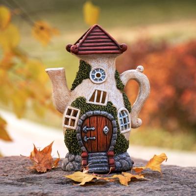 Beige Kettle House LED Ground Light Cartoon Resin Solar Operated Path Lighting for Yard