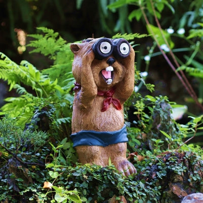 Bear Wearing Binoculars Ground Lighting Cartoon Resin Brown Decorative LED Path Lamp for Garden