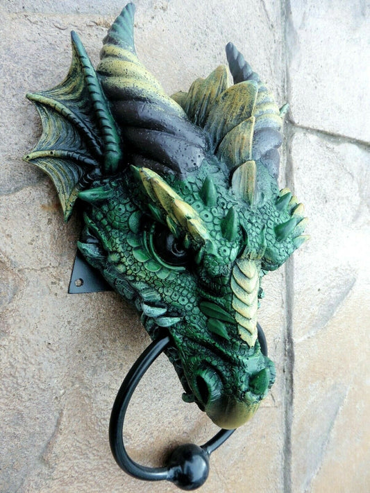 DRAGON DOOR KNOCKER WEIGHTY GREEN GOTHIC DRAGON DECOR